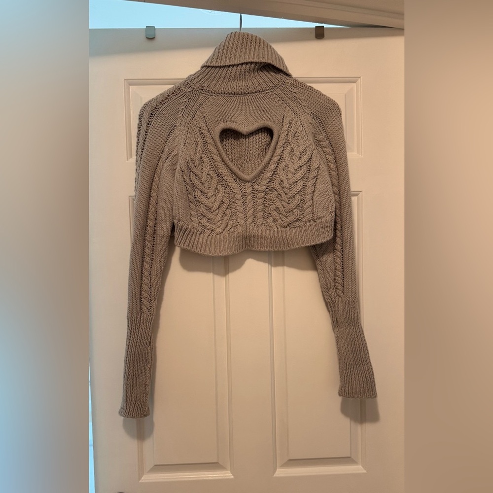 For Love And Lemons Beige Heart Cutout Sweater